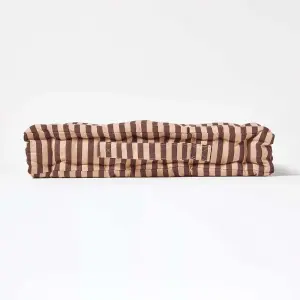 Homescapes Cotton Brown and Beige Thin Stripe Floor Cushion, 50 x 50 cm