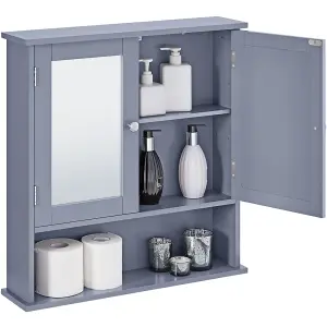 Yaheetech Grey Wall Mount Cabinet with Double Mirror Doors & Adjustable Shelf