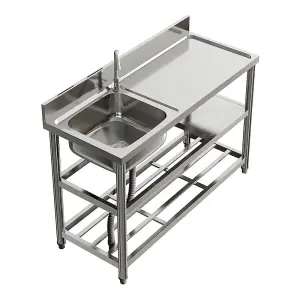 Right Hand Drainer Rectangle Stainless Steel One Compartment Sink with Shelves for Kitchen, Laundry Room, Outdoor