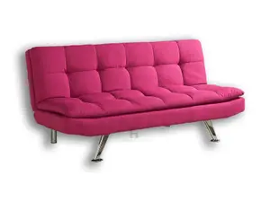 Kingston Padded Sofa Bed Fabric 3 Seater Padded Sofabed Suite Chrome Legs Cube Design New, Pink