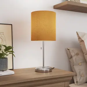 GoodHome Penistone Straight Brushed Mustard Chrome effect Table lamp