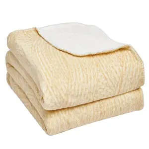 Dreamscene Chunky Knit Print Sherpa Fleece Throw Blanket, Cream - 150 x 180cm