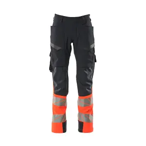 Mascot Accelerate Safe Ultimate Stretch Trousers with Thigh Pockets - Dark Navy/Hi-Vis Red   (46.5) (Leg Length - Long)