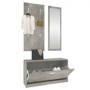 Berkfield 3-in-1 Shoe Cabinet Set Concrete Grey Engineered Wood