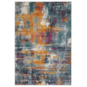 Blue Navy Multicoloured Abstract Burst Area Rug 120x170cm