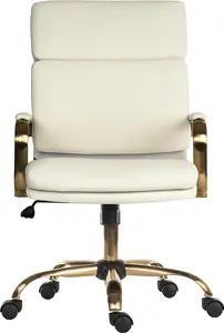 Vintage Executive Chair in supple faux white leather with brass coloured accents