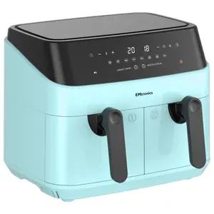 EMtronics Double Basket Air Fryer Large Digital 9 Litre Dual with Timer - Aqua