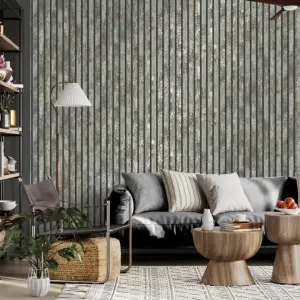 Crown Carbon Oxidize Grey Wall Panel Stripe Metallic Wallpaper M1751