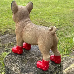 Super-cute French Bulldog in bright Red Wellington Boots ornament, great novelty Frenchie Dog lover gift