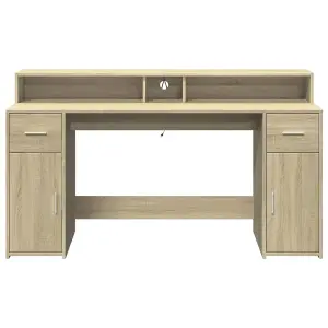 Berkfield Desk with LED Lights Sonoma Oak 160x55x91 cm Engineered Wood