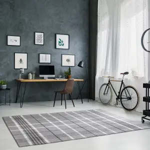 Grey Check Medium Rug, (L)170cm x (W)120cm