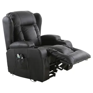 Caesar Single Motor Electric Rise Recliner Bonded Leather Armchair Electric Lift Riser Chair (Black)