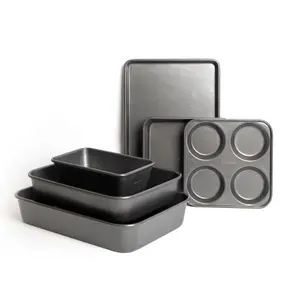 6pc Non-Stick Bakeware Set with 2x Baking Trays, Loaf Tin and Yorkshire Pudding Pan and 2x Roasting Pans