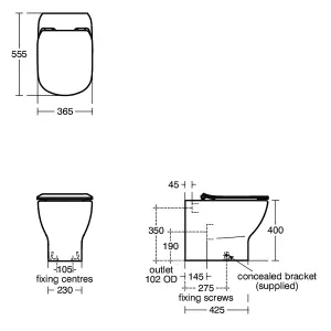 Ideal Standard Tesi White Slim Back to wall Toilet with Soft close seat & Close coupled cistern