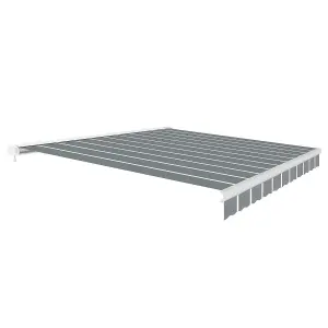 Primrose Awnings 3.0m x 2.5m Retractable Electric Full Cassette Pin Striped Grey Awning Outdoor Patio Canopy