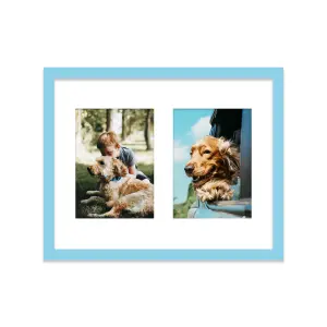 14x11 Inch 2 Opening Photo Collage Frame, Display Two 7x5 Inch Photos, Multi Aperture Family Picture Frame, Light Blue