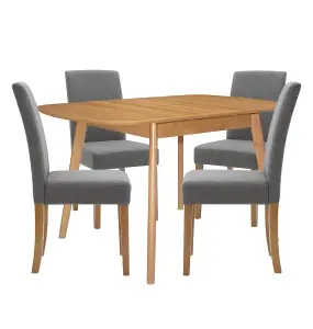 Hallowood Furniture Aston Butterfly Extending Table with 4 Straight Back Grey Fabric Chairs