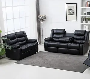 Roma Recliner Leather 3 Plus 2 Seater Sofa Set, Armchair Inspired Home Theatre and Living Room Seating  Black