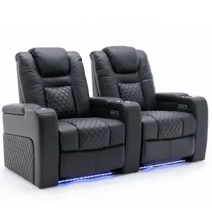 Broadway 2 Seater Electric Recliner Cinema Sofa USB Charging Led Base (Black)