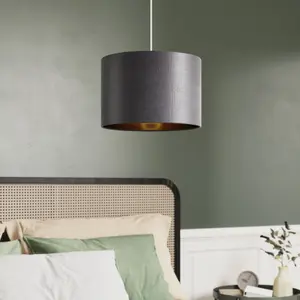 GoodHome Bodmin Charcoal Gold effect Round Lamp shade (D)30cm