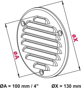 Brown Louvred Wall Vent Grille with Flyscreen, Fits 100 mm / 4 in Ducts, Round Ventilation Grille with Flat Back