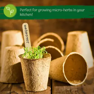 Fibre Plant Pots with Wooden Labels - 50 Pack 6cm  Biodegradable for Vegetables, Flowers, Herbs, and Easy Transplanting