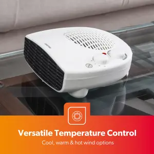 Geepas 2000W Portable Flat Fan Heater Thermostat 2 Heat Option Cool/Warm/Hot Wind