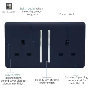 Trendiswitch Navy 2 Gang 13 Amp Switched Socket