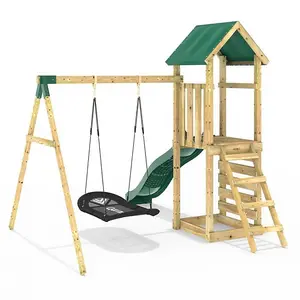 Rebo Adventure Wooden Climbing Frame, Swing Set and Slide - Elbrus Green