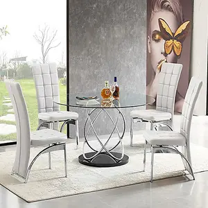 Marseille Clear Glass Dining Table With 4 Ravenna White Chairs