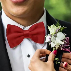 Burgundy Satin Polyester Bow Tie for Casual & Formal Wear, Wedding Party Accessory