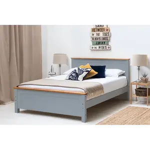 Aubrey Solid Wood Low Profile Bed Frame with Mattress Grey / 19cm King Memory Foam / Kingsize (5')