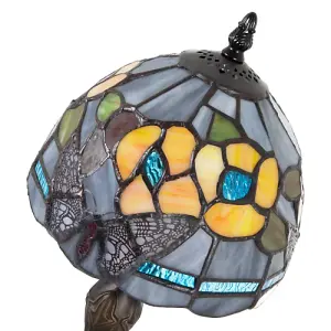 Purple Stained Glass Butterfly Tiffany Lamp with Amber Roses and Sky Blue Strips