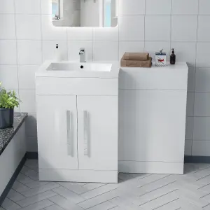 Nes Home Aric 1100mm White Gloss Vanity Unit Left Hand Basin Sink Furniture Cabinet