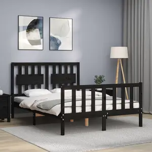 Berkfield Bed Frame with Headboard Black 140x190 cm Solid Wood