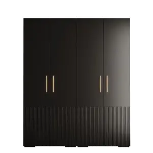 Manhattan III Modern Spacious Hinged Door Wardrobe W2000mm H2370mm D470mm - Chic Black, 4 Doors, 20 Shelves