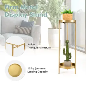 Costway 2 Tier Tray Plant Stand Metal Flower Stand Round Flower Pot Holder Bedside Table