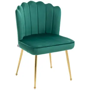 HOMCOM Velvet-Feel Shell Accent Chair Home Bedroom Lounge Metal Legs Green