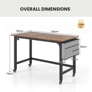 COSTWAY Mobile Computer Desk 120cm Home Office Desk w/ Lockable Wheels