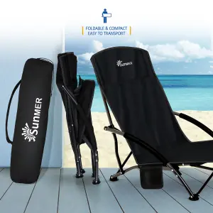 SUNMER Set of 2 Foldable Beach Chair with Side Pocket - Black