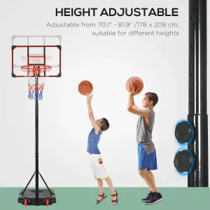 SPORTNOW Adjustable Basketball Hoop and Stand w/ Wheels, 1.8-2.1m, Red