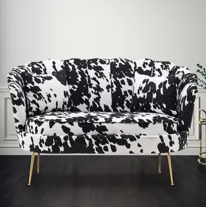 2 Seater Loveseat Small Sofa in Cow Print Fabric