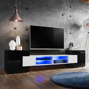 Merano Wide TV Unit with Storage & Led Lighting -White Gloss / Black Matt