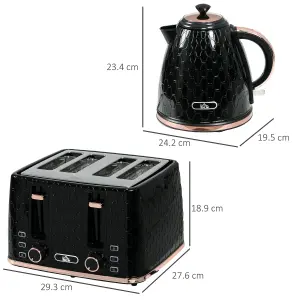 HOMCOM 1.7L Kettle and Toaster Set with Defrost Reheat and Crumb Tray Black