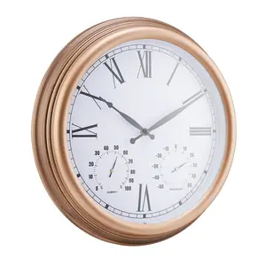 Vintage Design Garden Clock - Battery Powered Waterproof Wall Clock with Hygrometer & Thermometer - 38cm Diameter, Copper