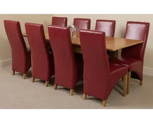 Richmond 140cm - 220cm Oak Extending Dining Table and 8 Chairs Dining Set with Lola Burgundy Leather Chairs