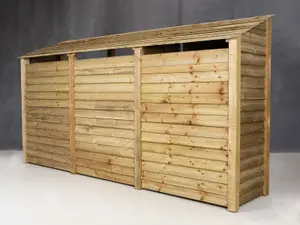 Wooden log store (roof sloping back) W-335cm, H-180cm, D-88cm - natural (light green) finish