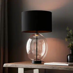 Luminosa Lecce Complete Table Lamp, Glass, Matt Black Paint With Black Cotton Fabric