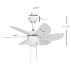 HOMCOM Mounting Reversible Ceiling Fan with Light, Pull-chain Switch, White