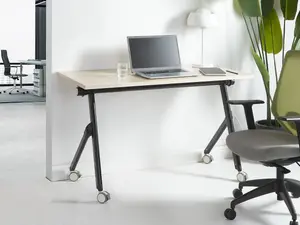 Foldable Office Desk with Wheels Light Wood BENDI